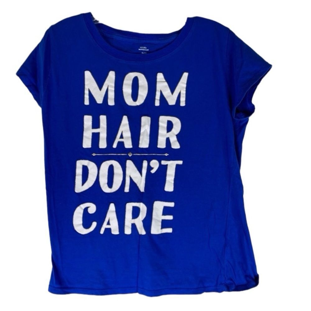 Mom Hair Dont Care T Shirt Womens Blue White Graphic Short Sleeve XL 16/18